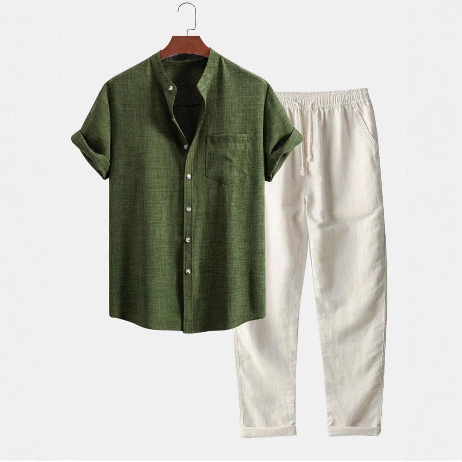 Men's Stand Collar 3D Digital Printing Fashion Slim-fit Short-sleeved Shirt