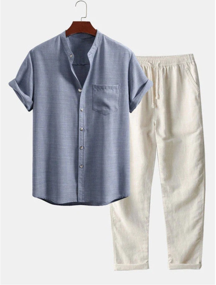 Men's Stand Collar 3D Digital Printing Fashion Slim-fit Short-sleeved Shirt