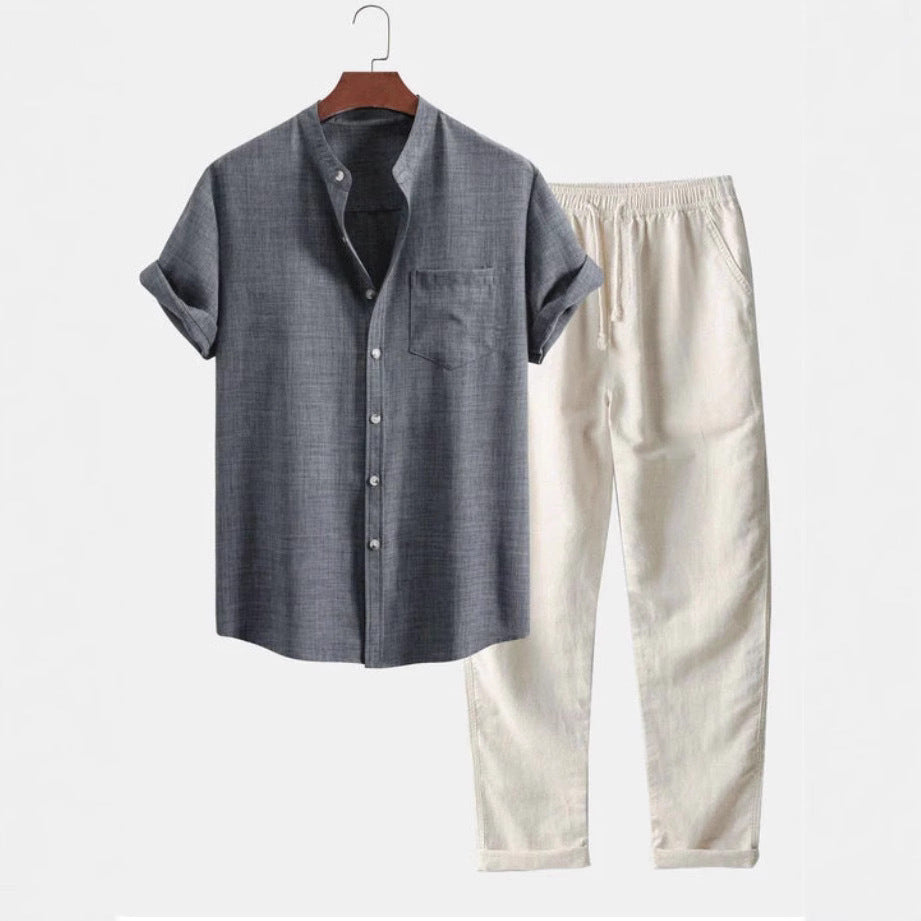 Men's Stand Collar 3D Digital Printing Fashion Slim-fit Short-sleeved Shirt
