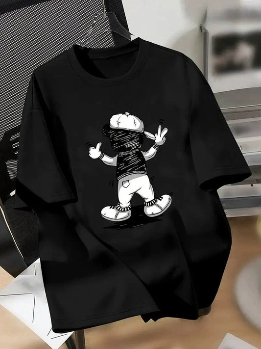 Cartoon Print Loose Men Short-Sleeved Shirt
